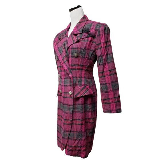 80s Irresistible by Sue Eng pink and gray plaid blazer dress . size 9 / 10 - Picture 2 of 6